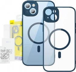 Coque magnétique transparente et verre trempé Baseus pour iPhone 14 Plus bleu