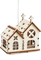 Double église en bois à suspendre avec bougie LED