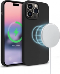 Coque en silicone magnétique pour iPhone 14 Pro Max avec MagSafe, noire