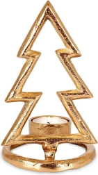 Bougeoir en aluminium doré en forme de sapin de Noël 16 cm