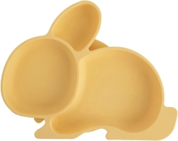 Assiette pour enfants en silicone avec ventouse lapin, compartimentée, jaune 23 × 18,5 × 3,5 cm