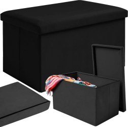 Pouf pliable en velours avec rangement RUHHY 60 × 30 × 30 cm noir