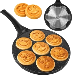 Poêle à crêpes et œufs avec 7 moules smiley RUHHY 26,5 cm