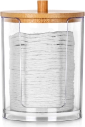 Boîte pour cotons démaquillants en acrylique avec couvercle en bambou 7 × 10 cm