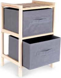 Petite armoire grise en bois avec deux tiroirs 46 cm