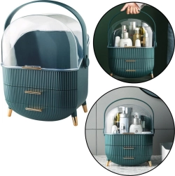 Organisateur de cosmétiques avec couvercle transparent et deux tiroirs vert