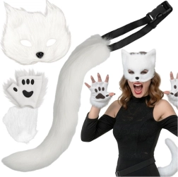 RUHHY costume de chat/renard/loup (masque, queue, pattes) blanc - 1 pièce