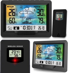 Station météorologique sans fil avec écran couleur et synchronisation DCF, noir