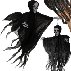 Squelette suspendu noir RUHHY 70 cm – décoration d’Halloween