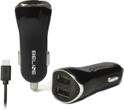 chargeur voiture 2× USB + USB‑C 2,1 A noir