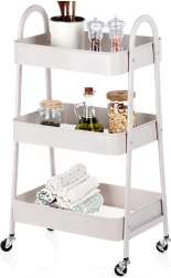 Étagère roulante en métal, beige, 3 niveaux, 44 × 31,5 × 78,5 cm