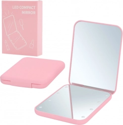 Miroir de poche avec éclairage LED rose