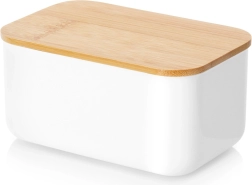 Beurrier en acier blanc avec couvercle en bambou