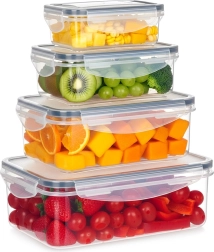 Set de boîtes alimentaires en plastique avec couvercle et joint, 4 pièces
