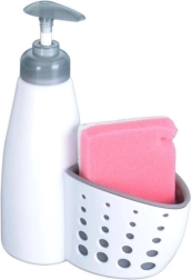 Distributeur de détergent avec porte-éponge 370 ml, blanc