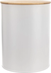 Boîte de cuisine en métal blanc avec couvercle en bambou 2,3 l