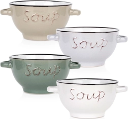 Set de bols à soupe en céramique avec anses 600 ml, 4 pcs