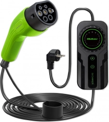 Chargeur mobile pour véhicules électriques avec régulation 2‑en‑1 type 2 | schuko | 3,5 kW | 230 V | LCD | portable | wallbox | 5 m