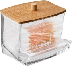 Distributeur de cotons-tiges WHITNEY en acrylique avec couvercle en bambou