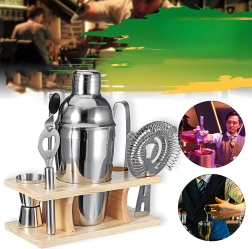 Set de barman professionnel avec shaker et support en bois