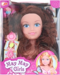 Tête à coiffer brunette pour coiffures d’enfants avec accessoires