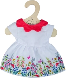 bigjigs toys robe blanche à fleurs avec col rouge pour poupée 38 cm