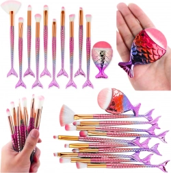 Set de pinceaux de maquillage queue de sirène arc-en-ciel 11 pièces