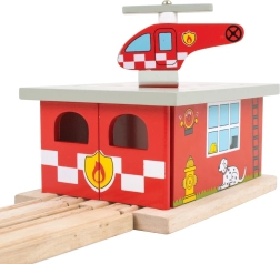 Gare de pompiers en bois avec héliport Bigjigs Rail