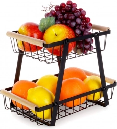 Panier métallique à deux niveaux pour fruits et légumes, noir