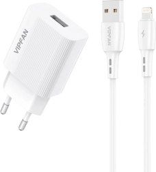 Chargeur mural Vipfan 1x USB 2,4A et câble Lightning blanc