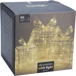 Cadeaux de Noël lumineux 90 LED, set de 3 pièces, extérieur et intérieur