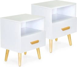 Lot de 2 tables de chevet ModernHome – tables scandinaves blanches avec tiroir