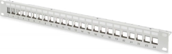 Panneau croisé modulaire 19" 24 ports pour modules keystone, 1U, blindé, avec gestion des câbles et champs de description, gris
