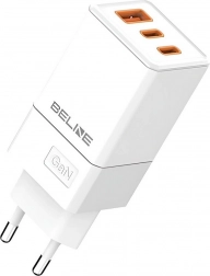 Chargeur secteur 65 W GaN avec 2× USB‑C et USB‑A, blanc