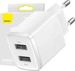 Chargeur compact Baseus 10,5 W avec deux ports USB en blanc