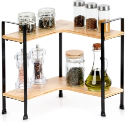 Étagère de cuisine d’angle à deux niveaux en bambou 29,5 × 29,5 × 33,5 cm