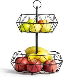 Panier à fruits en métal à deux niveaux noir