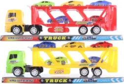 Transporteur de voitures à inertie avec 5 petites voitures, plastique