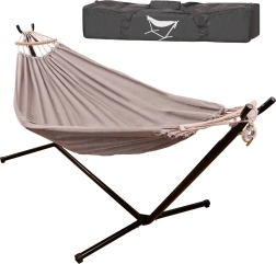 Hamac de jardin avec support et barre d’écartement en bois