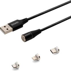Câble USB Magnétique Savio 3 en 1 type C, Micro et Lightning, noir, 1m