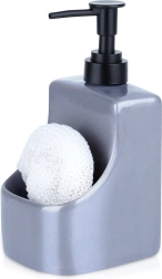 Distributeur de liquide vaisselle en céramique avec rangement pour éponge, gris 400 ml