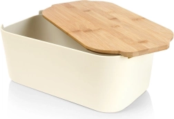 Boîte à pain crème avec planche en bambou