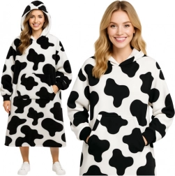 Sweat plaid à capuche RUHHY XXL noir‑blanc