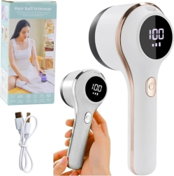 Rasoir anti-bouloches électrique pour textiles avec écran LED, 3 vitesses – blanc