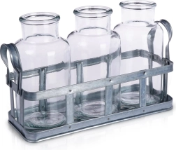 Vases en verre pour fleurs avec support, lot de 3