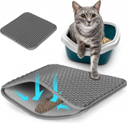 Tapis de litière pour chat à deux couches gris PETSI