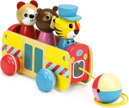 Autobus en bois coloré avec des animaux