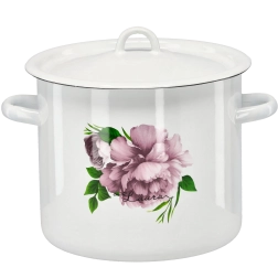 Marmite émaillée 7 l 22 cm blanche avec motif de pivoine Laura