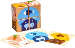 Lucy & Leo cubes d’images en bois Animaux et leurs gourmandises (4 cubes)