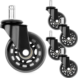 Roulettes en caoutchouc pour chaise de bureau 63 mm, tige 10 mm, lot de 5